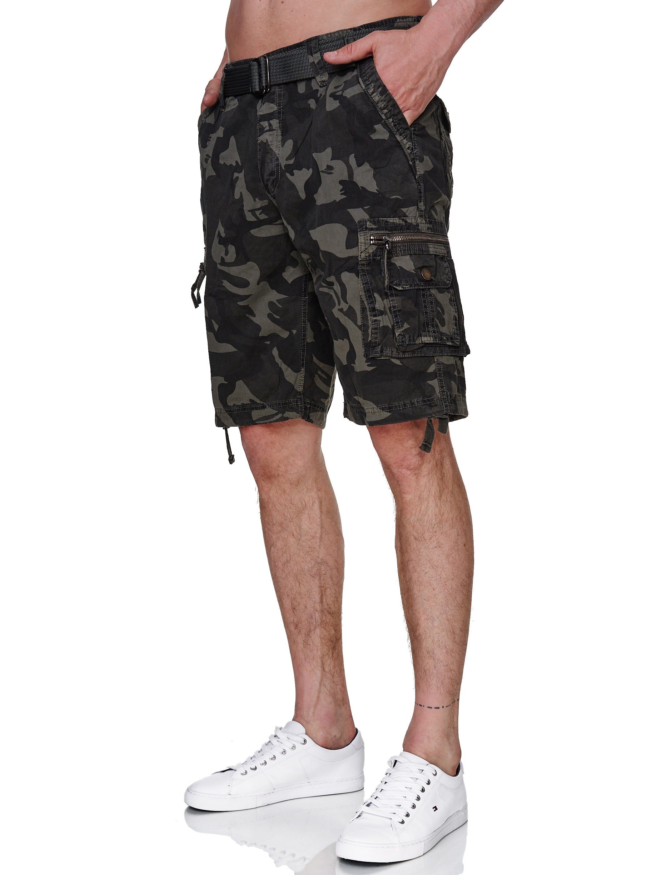 kernig Rayshyne Cargoshorts Taschen Viele Grey Sommer Camouflage Shorts RSH01 (Bermuda mit Light Gürtel)