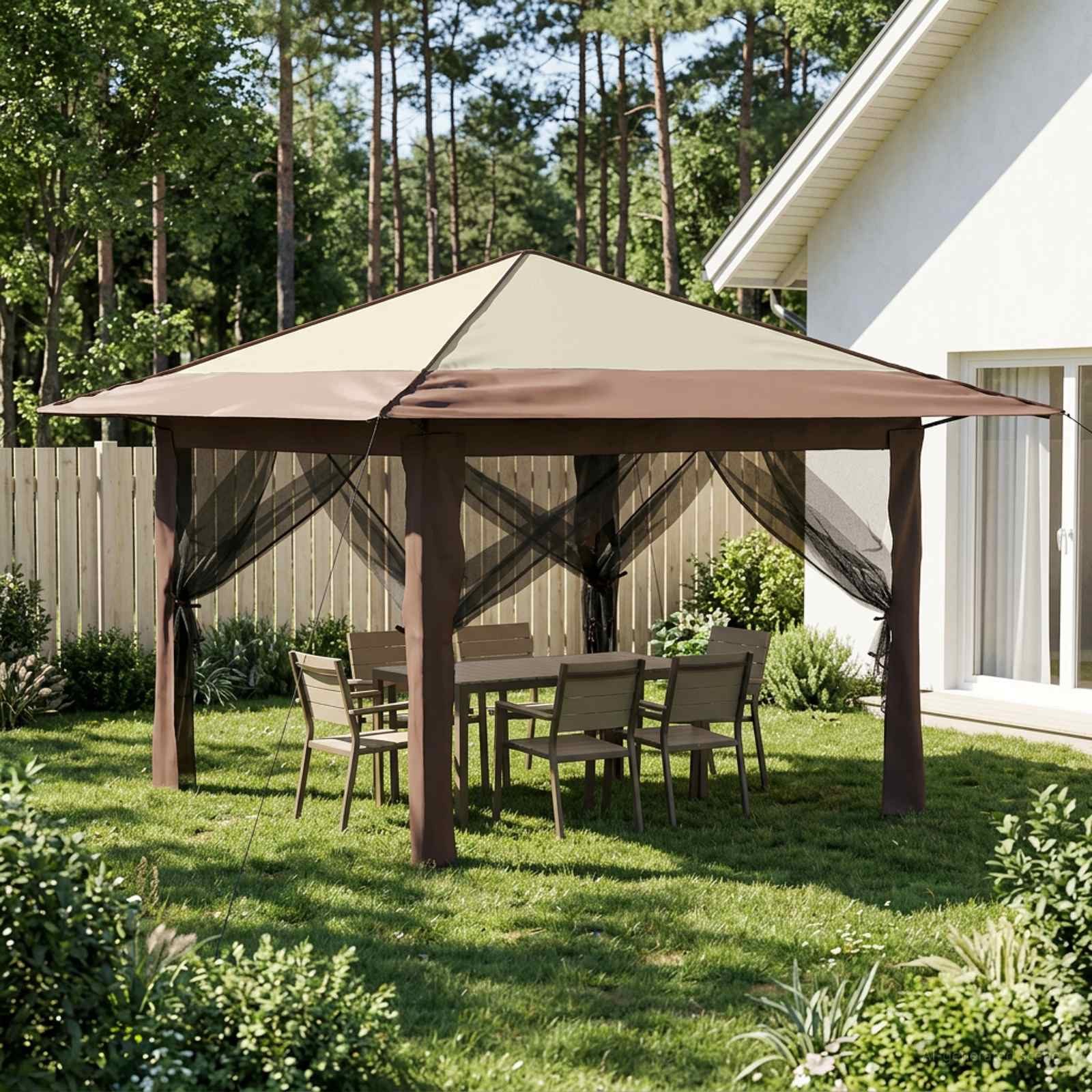 vidaXL Partyzelt Gazebo mit 4 Seitenwänden 3,3 x 3,3 m Creme und Braun