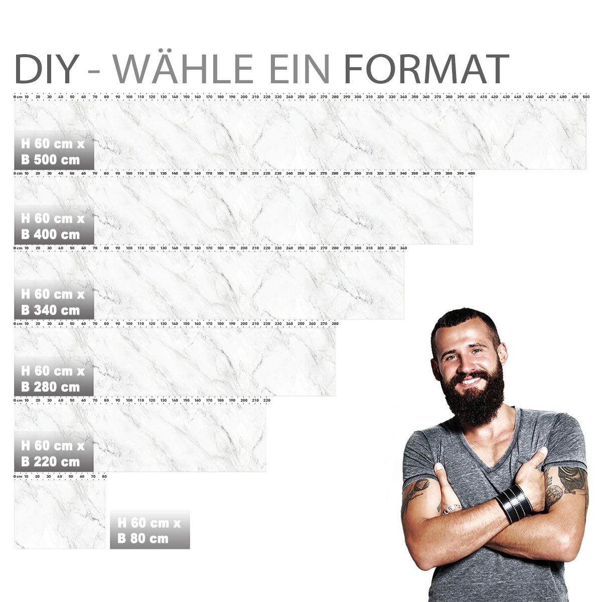Stickerprofis Küchenrückwand WEISSER MARMOR (Glasoptik), (Premium), 1,5mm, selbstklebend, hält auf besonders vielen Öberflächen