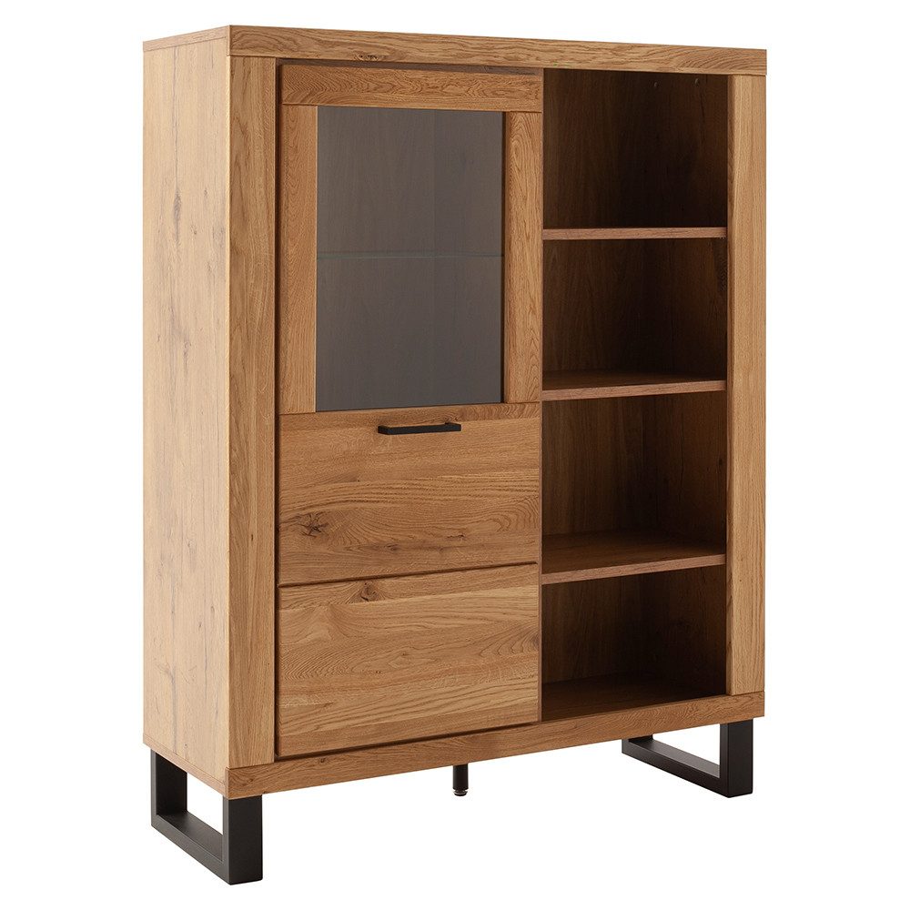 Lomadox Highboard KUMASI-06, 108 cm breit, Eiche massiv geölt, mit Metallfüßen & -griffen