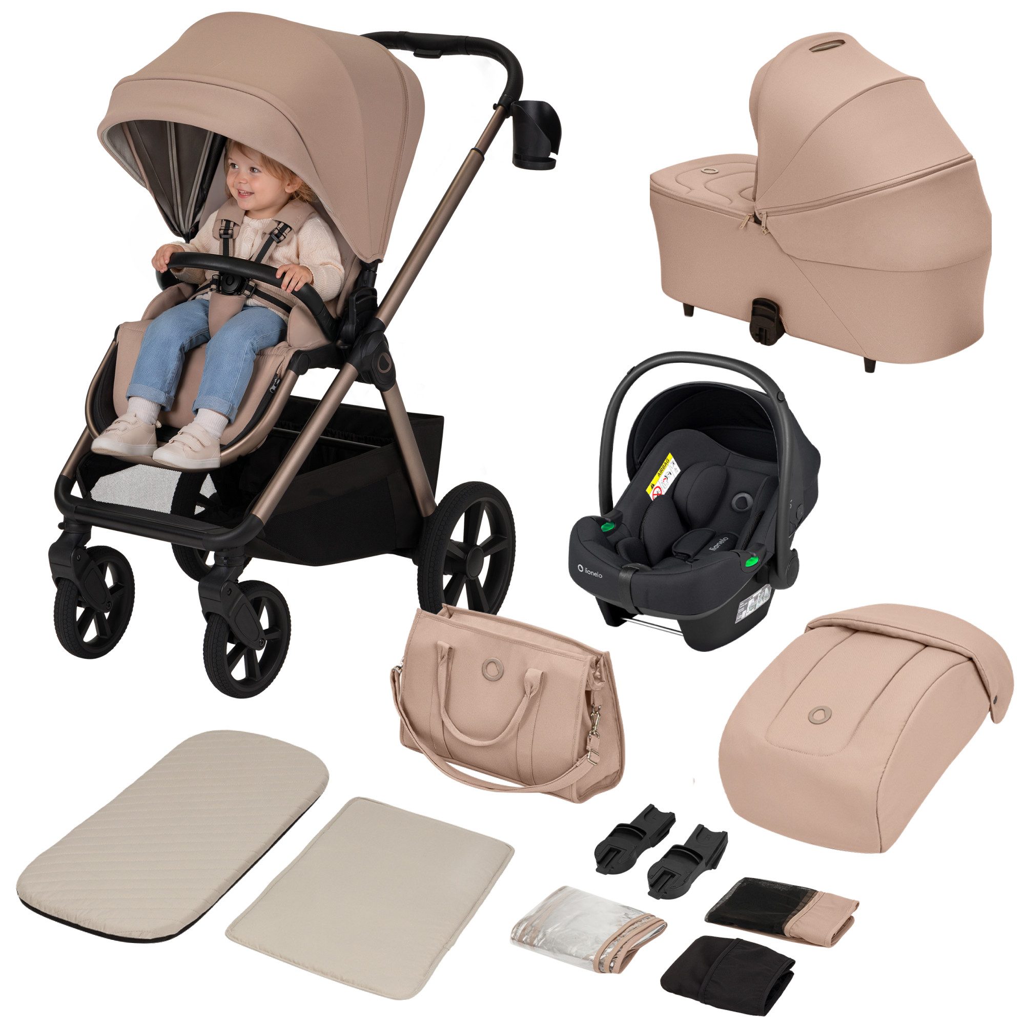 lionelo Kombi-Kinderwagen CARMINE 3IN1, (Set), 3in1/GravelTech/Anti-Reflux/AiryDots/UPF50+