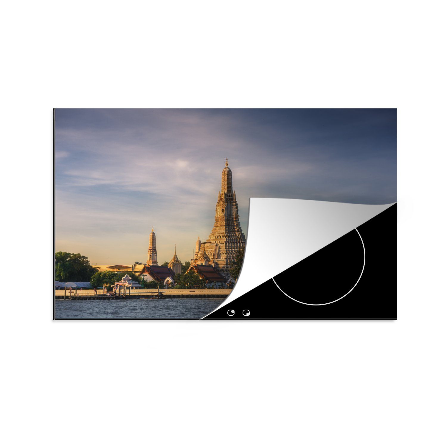 MuchoWow Herdblende-/Abdeckplatte Wat Arun im goldenen Licht, Vinyl, (1 tlg), 81x52 cm, Induktionskochfeld Schutz für die küche, Ceranfeldabdeckung