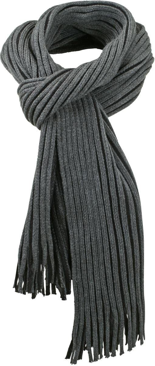 Modeschal Grau Design Strickschal Winter Schal, 2-farbiges durch Ripp-Design Fransen Akzente Schwarz Modeschal Herbst Goodman Effektvolle