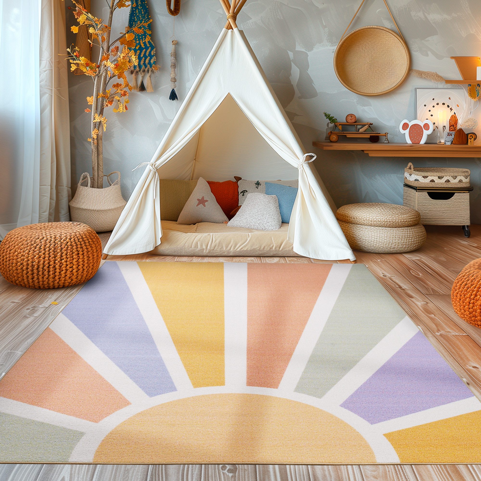 SIMPEX24 Teppich Sonnenstrahlen, Rechteckig, Höhe: 7 mm, Jungen-Mädchen Bab günstig online kaufen