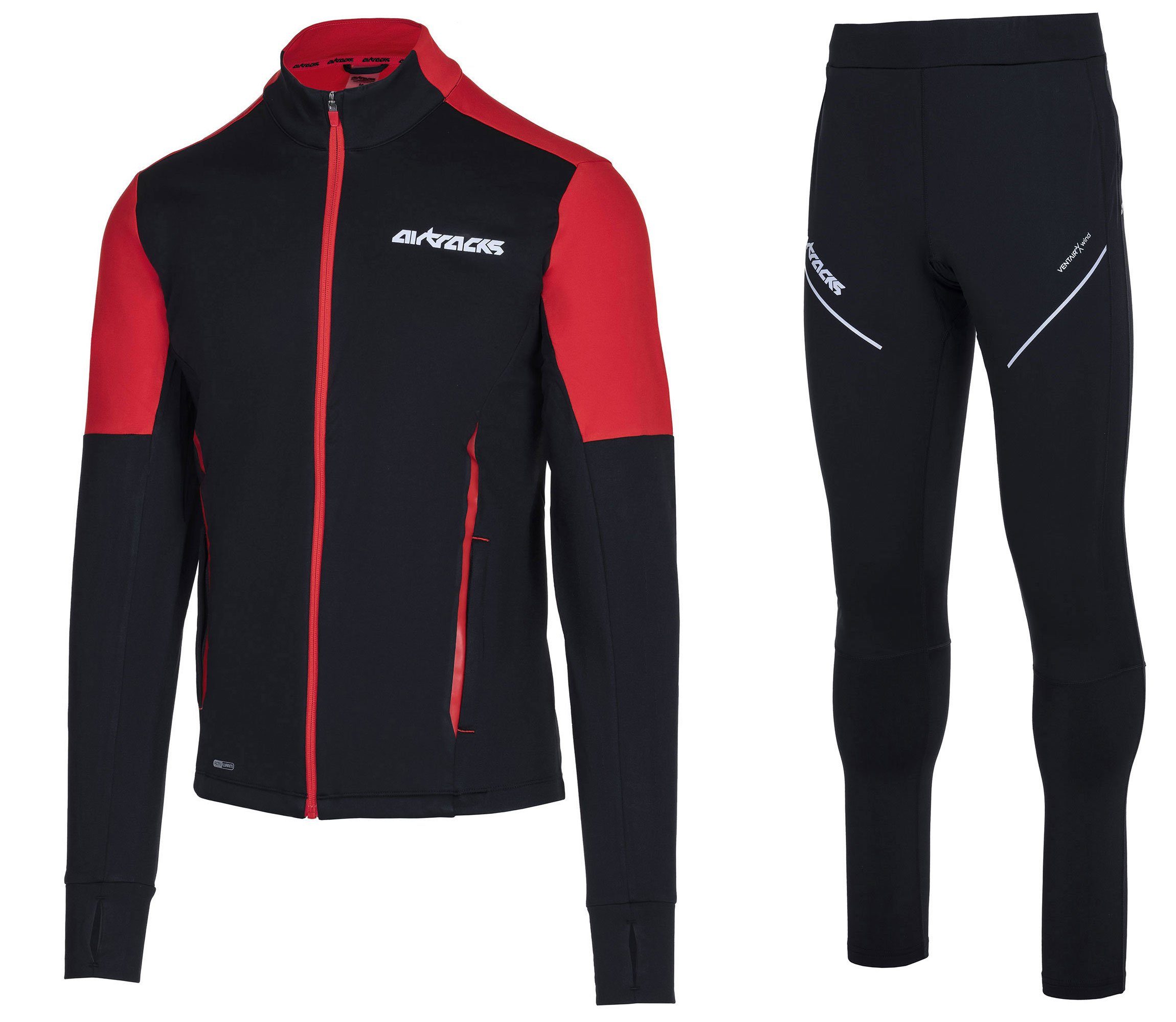 Airtracks Lauftights Winter Herren Laufset Pro Line: Laufshirt Langarm + Hose Lang (Laufbekleidung mit warme Thermoqualität, Laufset 2 -tlg) bei kaltem Wetter Herbst - Winter » S M L Xl XXL XXXL «