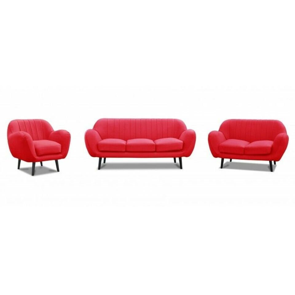 JVmoebel Sofa Rote Sofagarnitur 3+2+1 Couch Polster Sofas Couchen Wohnzimmer, Made in Europe Weiß | Weiß | Weiß