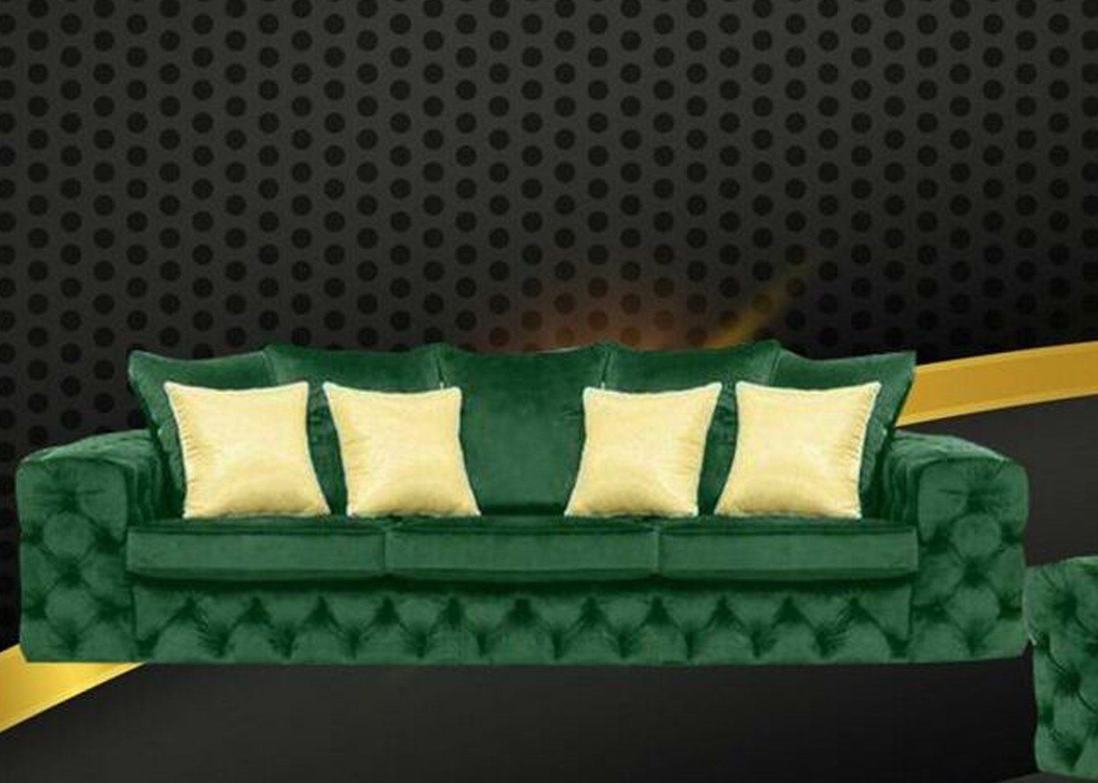 JVmoebel Chesterfield-Sofa, Luxus 4 Sitzer Couch Polster Sofa Leder Stoff Textil Couchen Garnitur Dreisitzer Grün