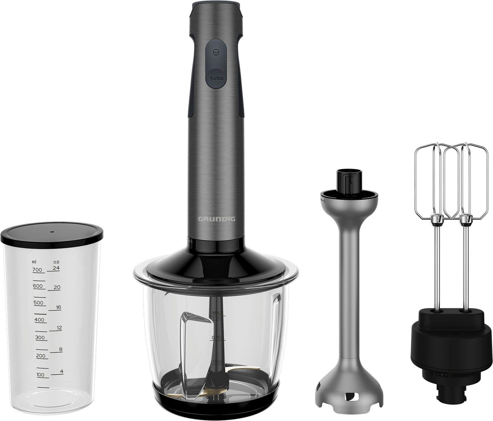 Grundig Stabmixer Set Delisia NovusTM BL 7180, 800 W, Edelstahlkorpus; Soft Start: Antispritz-Funktion; Zirkoniumklingen