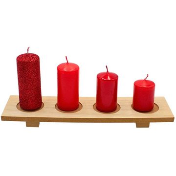 Dekohelden24 Adventskerze Gestufte Stumpenkerzen, Adventskerzen, Adventskranzkerzen, in Rottönen, 4 verschiedenen Farben und Größen - H 5 -10 cm, Ø je 4 cm, 280 gr