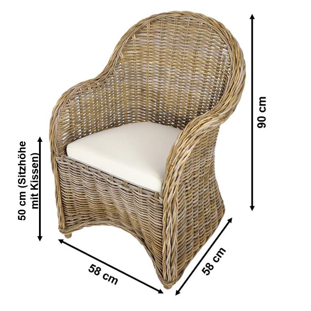 Kobolo Rattanstuhl BOSTON NEW Sessel aus Rattan grau (kubu grey) günstig online kaufen