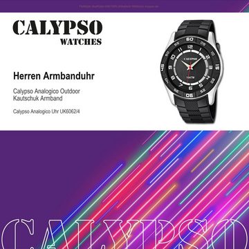 CALYPSO WATCHES Quarzuhr Calypso Herren Uhr K6062/4, Herren Armbanduhr rund, Kautschukarmband schwarz, Outdoor