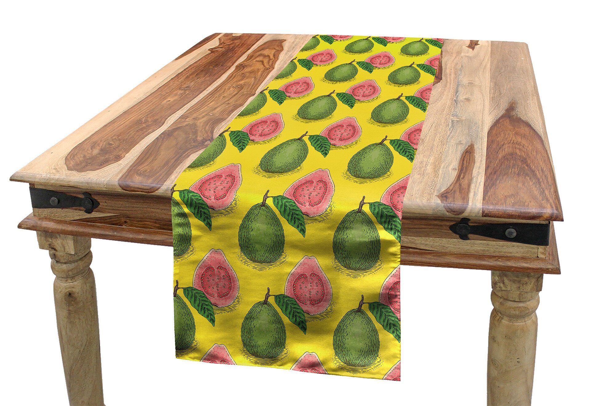 Abakuhaus Tischläufer Esszimmer Küche Rechteckiger Dekorativer Tischläufer, Tropisch Reife Früchte Guava Blatt