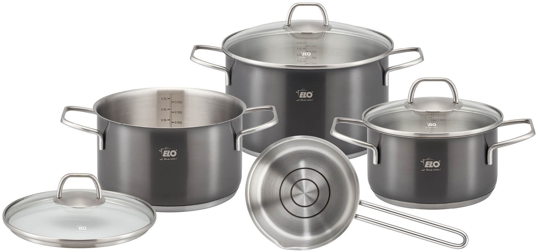 Elo Topf-Set Twice Select Topfset 6-teilig, Edelstahl 18/10 (Set, 6-tlg), Edelstahl-Bügelgriff mit Fingerschutzplatte