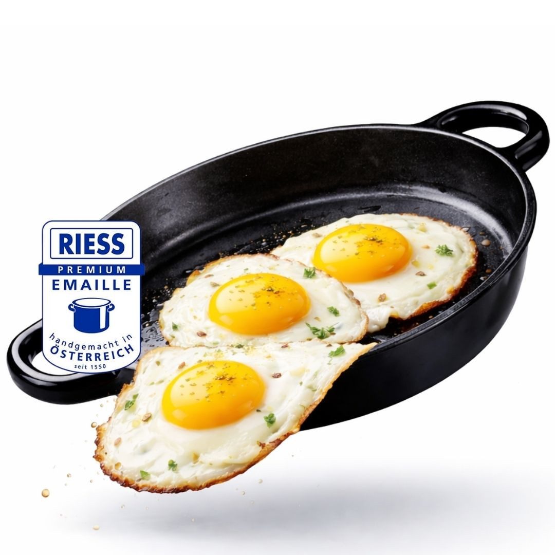 Riess Servierpfanne Ø 22 cm Induktion Backofengeeignet, Emaille, 2 praktische Tragegriffe