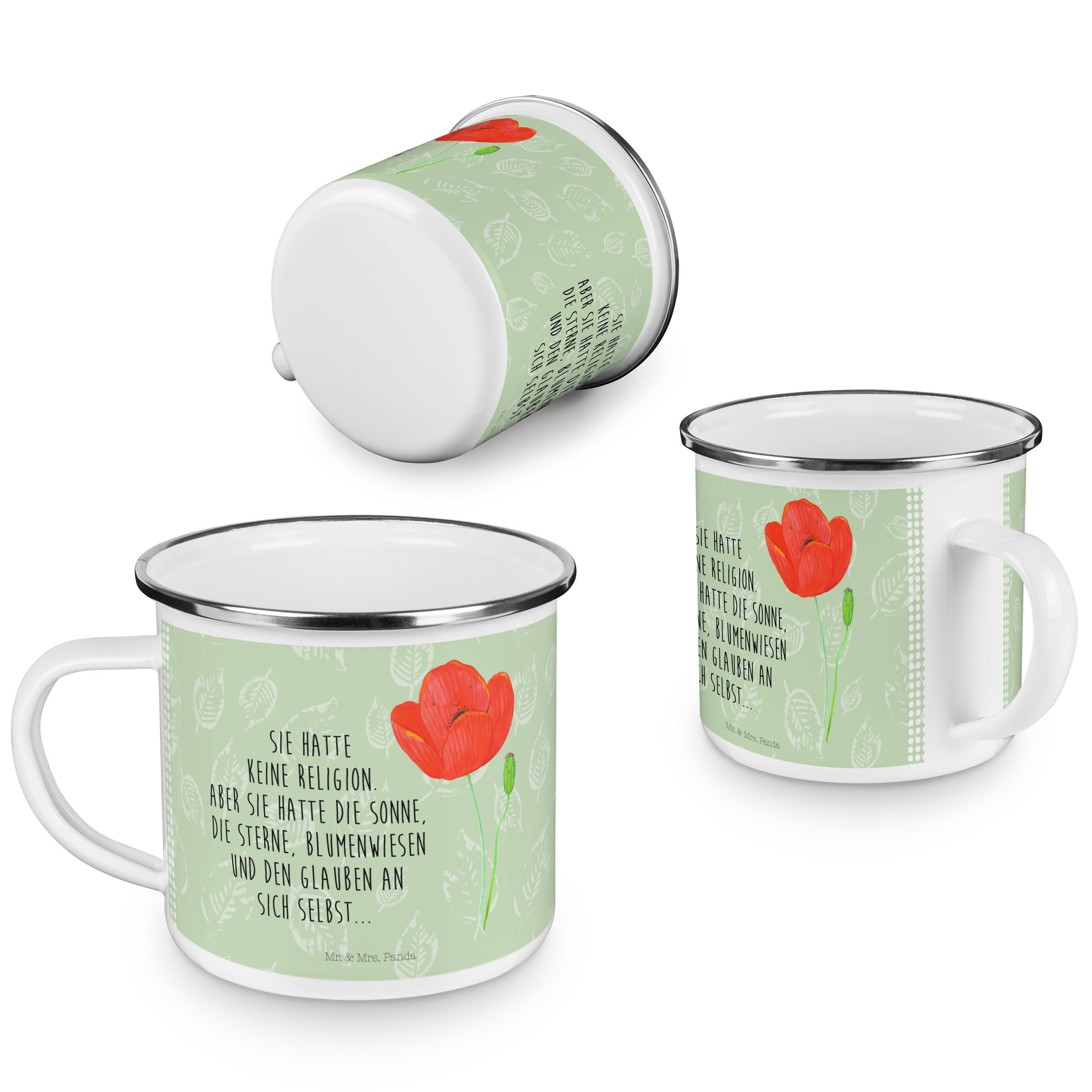 Mr. & Mrs. Panda Becher Kaffee Trinkb, - Edelstahl Mohnblume Geschenk, - Emaille Blattgrün Blechtasse