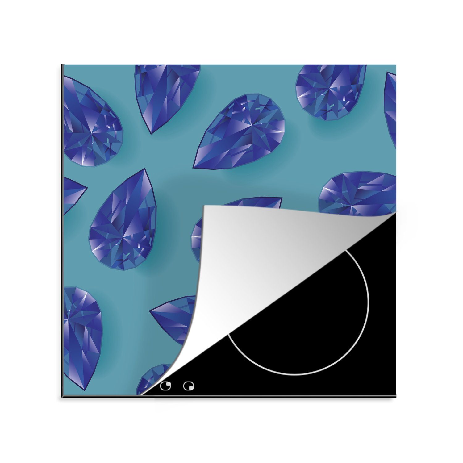 MuchoWow Herdblende-/Abdeckplatte Eine Illustration von dunkelblauen Edelsteinen, Vinyl, (1 tlg), 78x78 cm, Ceranfeldabdeckung, Arbeitsplatte für küche