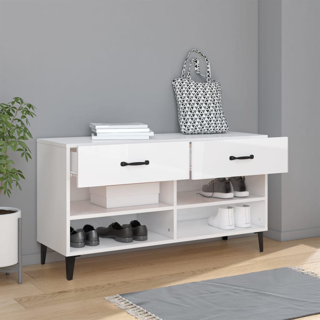 vidaXL Schuhschrank NA Schuhschrank Hochglanz-Weiß 102x35x55 cm Spanplatte