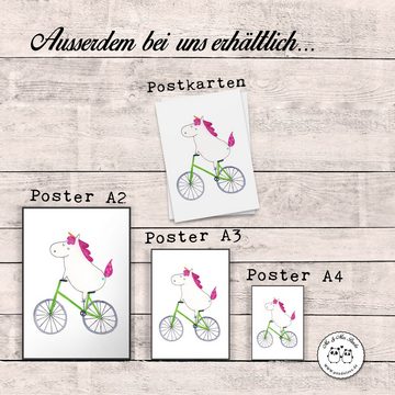Mr. & Mrs. Panda Poster DIN A0 Einhorn Radfahrer - Weiß - Geschenk, Küchenposter, Posterdruck, Einhorn Radfahrer (1 St), Einzigartige Designs