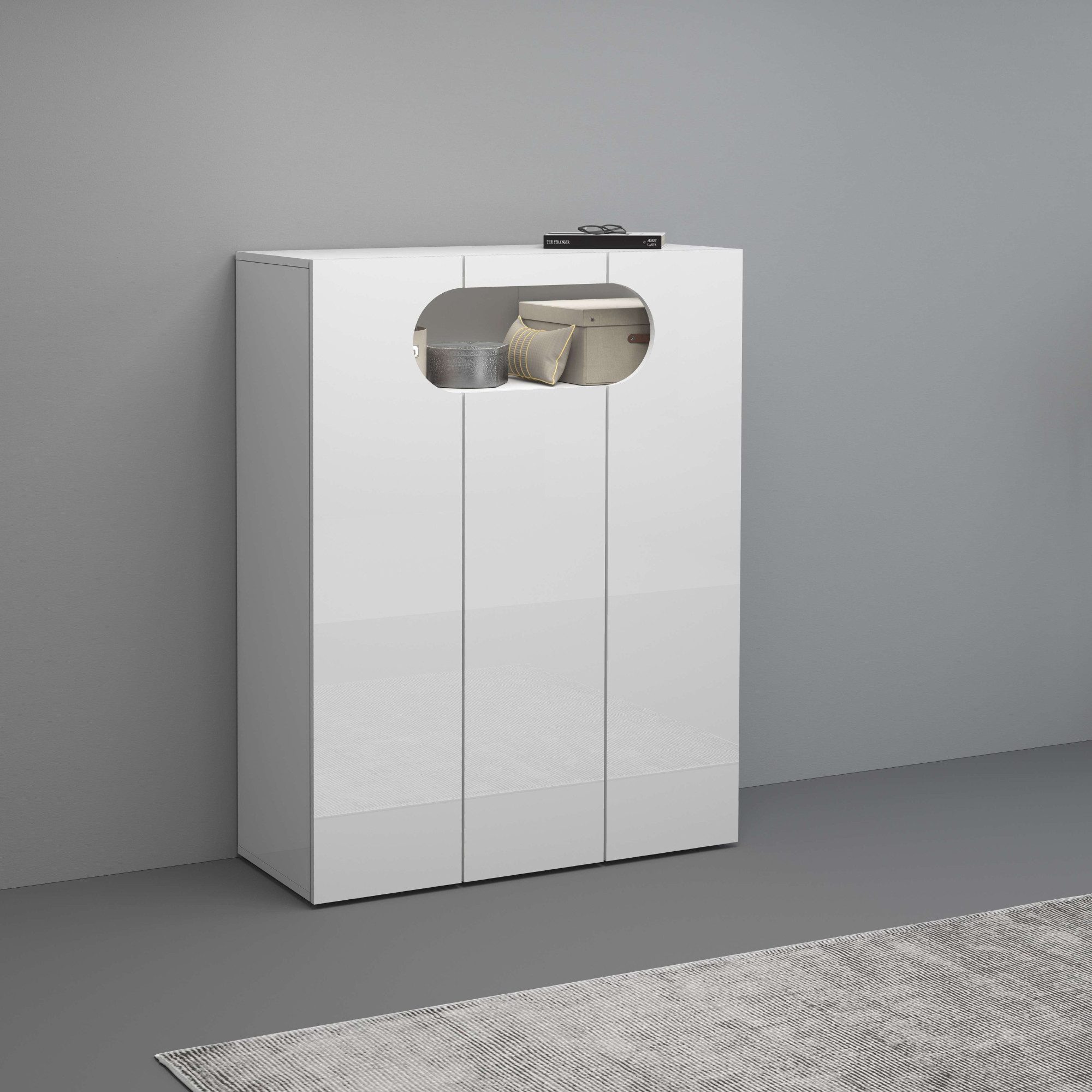 Home affaire Schuhschrank Real,Schuhschrank,Schuhkommode,Schuhregal,Breite 90 cm komplett Hochglanz lackiert, 3 Türen mit offenem Fach in ovaler Form