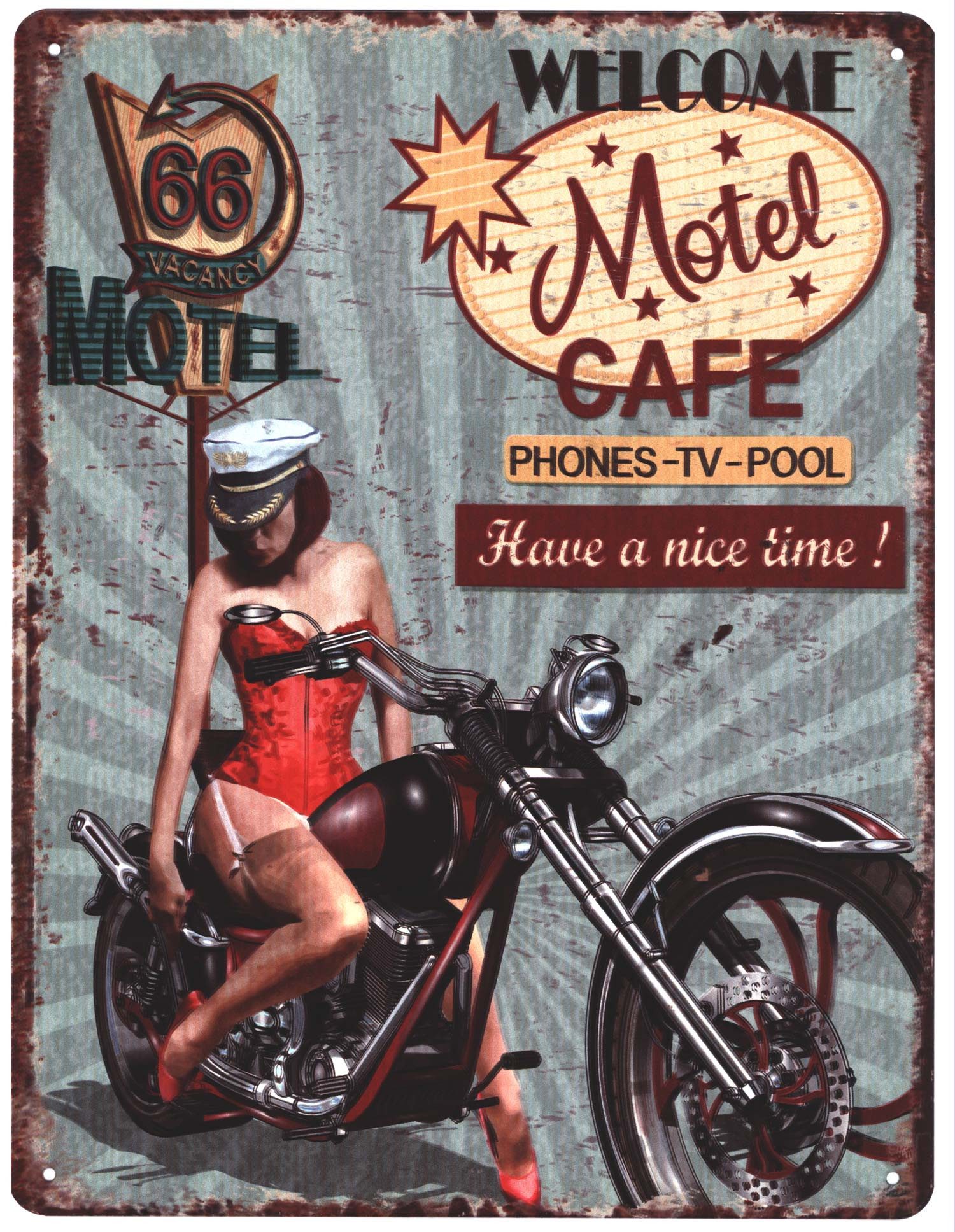 Moritz Metallschild Blechschild Motel Have a nice time!, (Einzeln), 25 x 33 cm Vintage Retro Deko Schild Metallschild Wandbild Schild