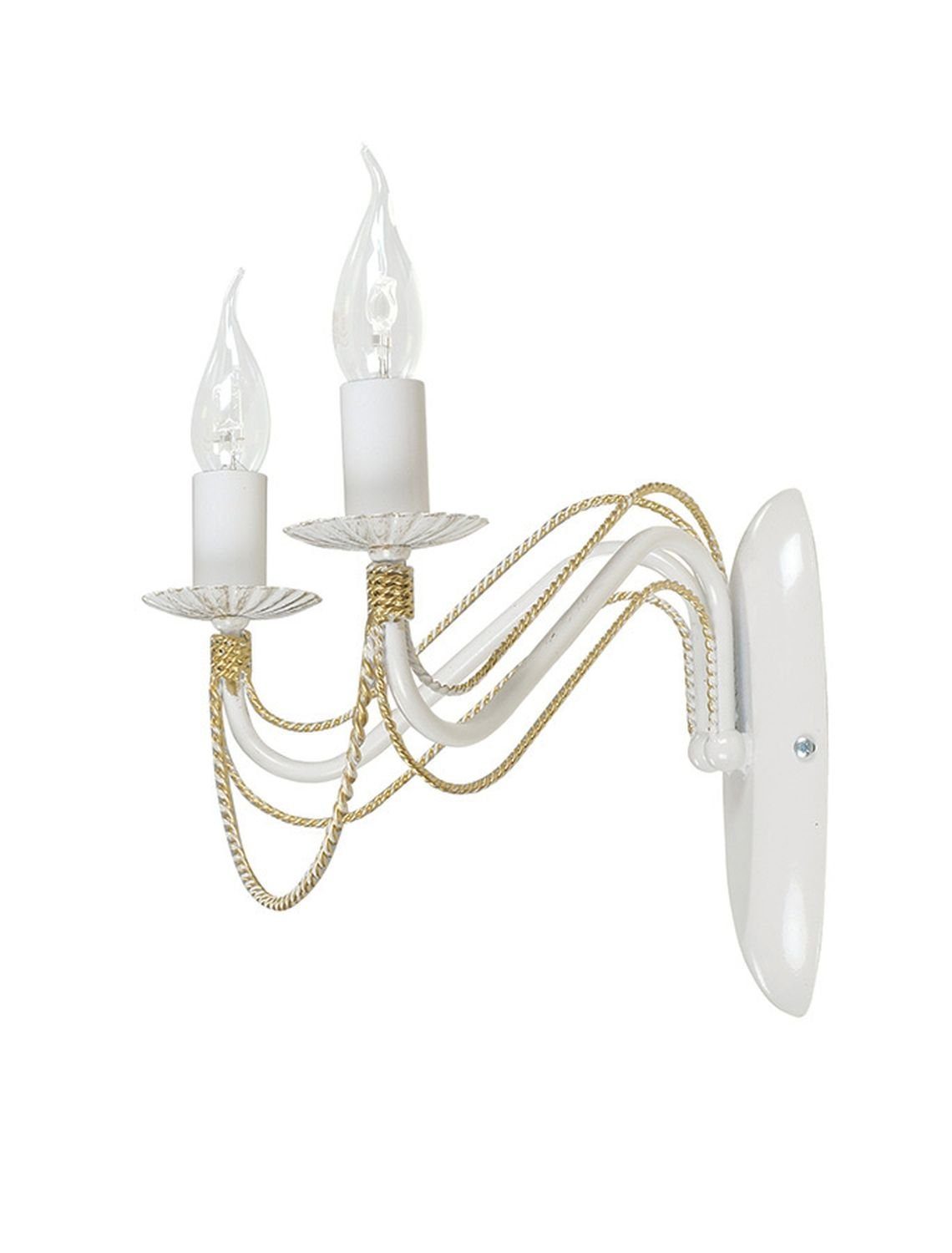 Rustikale Wohnzimmer Wandlampe Wandleuchte Weiß ohne Licht-Erlebnisse 2-flammig MARIA, Leuchtmittel, Gold