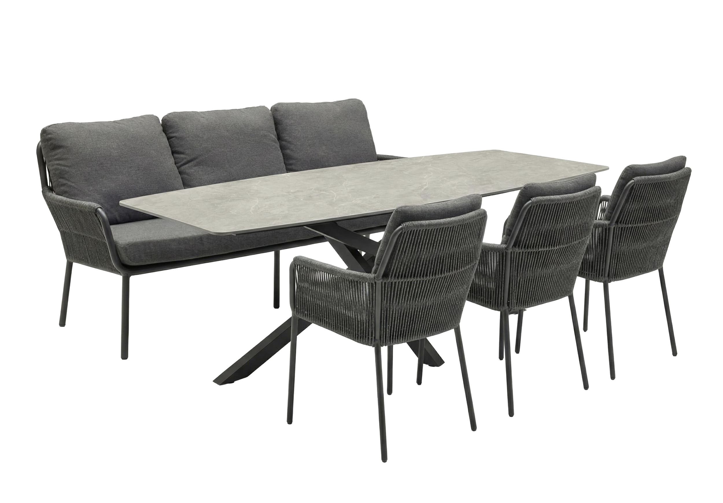 LC Garden Garten-Essgruppe Como Gartenset Beton-Optik mit Gartensofa & 3x Armlehnstuhl Rope