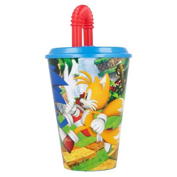 Sonic SEGA Kinderbecher, Kunststoff, mit Deckel und Trinkhalm 430 ml BPA frei