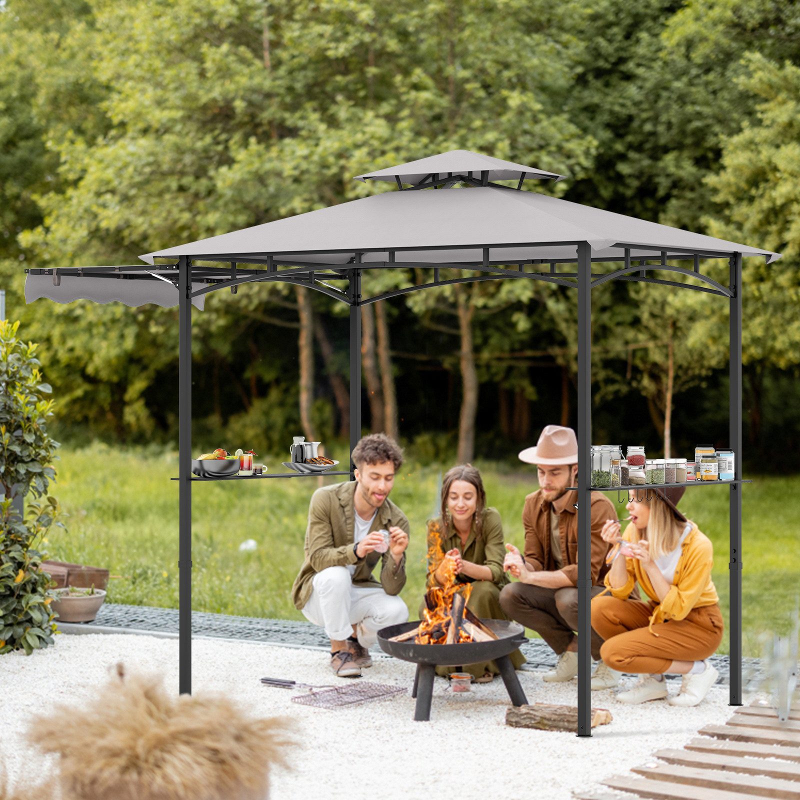 KOMFOTTEU Grillpavillon, mit Doppeldach & Seitenmarkise günstig online kaufen