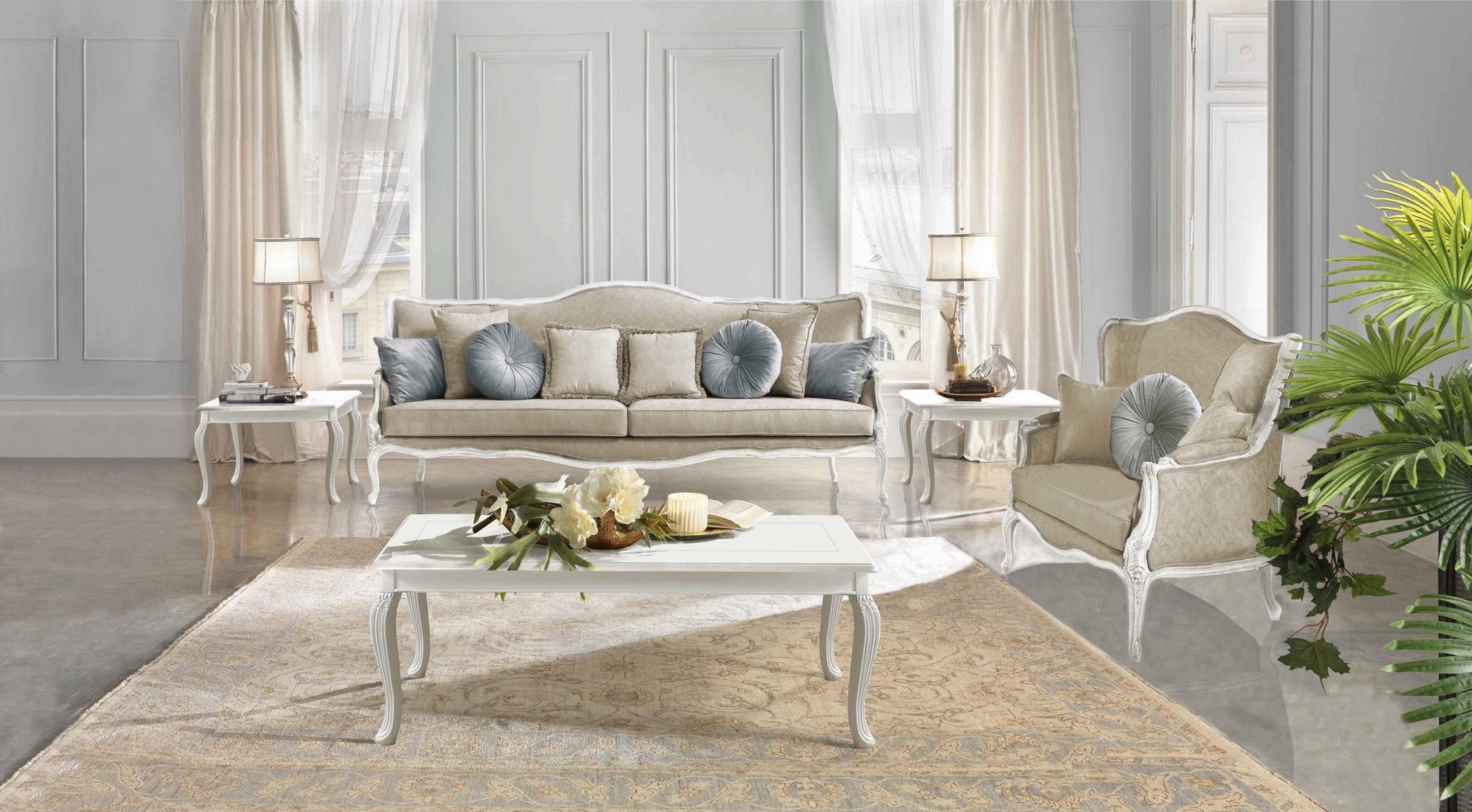 JVmoebel Sofa Barock-Rokoko Couchgarnitur in edlem Textilbezug Beige, Made in Europa