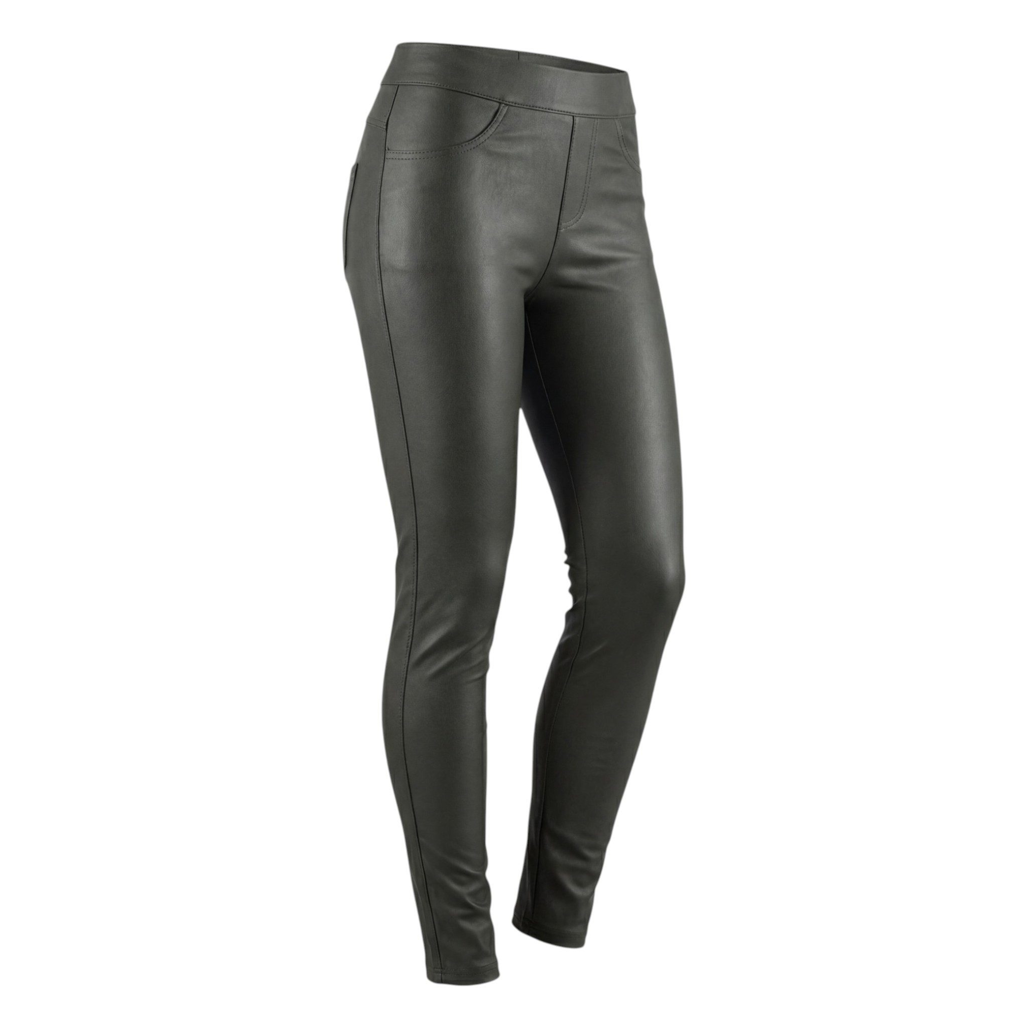 Aurela Damenmode Thermoleggings Damen Leder Hose gefütterte Kunstleder Leggings extra Slim, breiter Gummizug, moderner 5 Pocket-Style