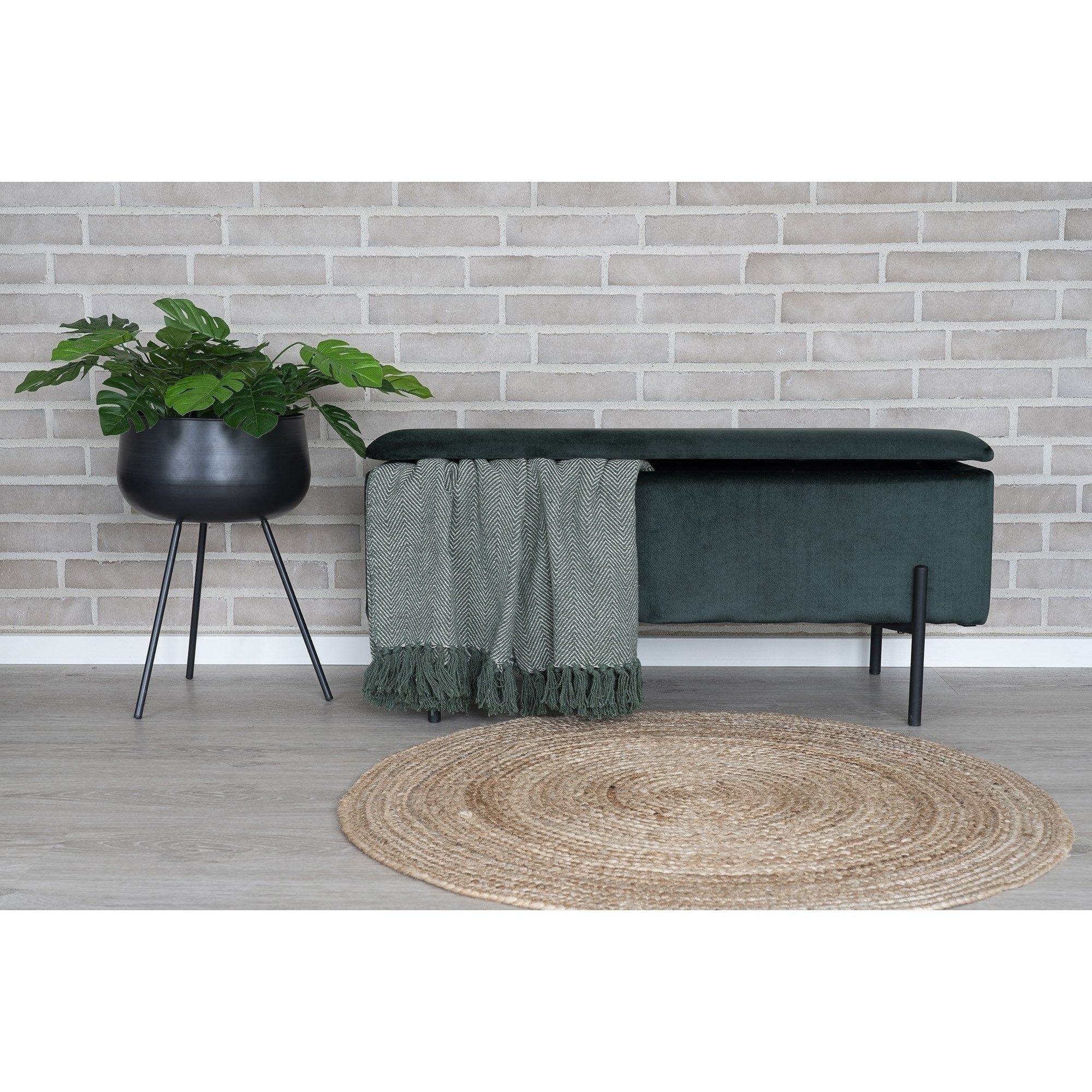 House Nordic Truhenbank Watford, in Grn, Stoff - 95x46x36,5cm (BxHxT)