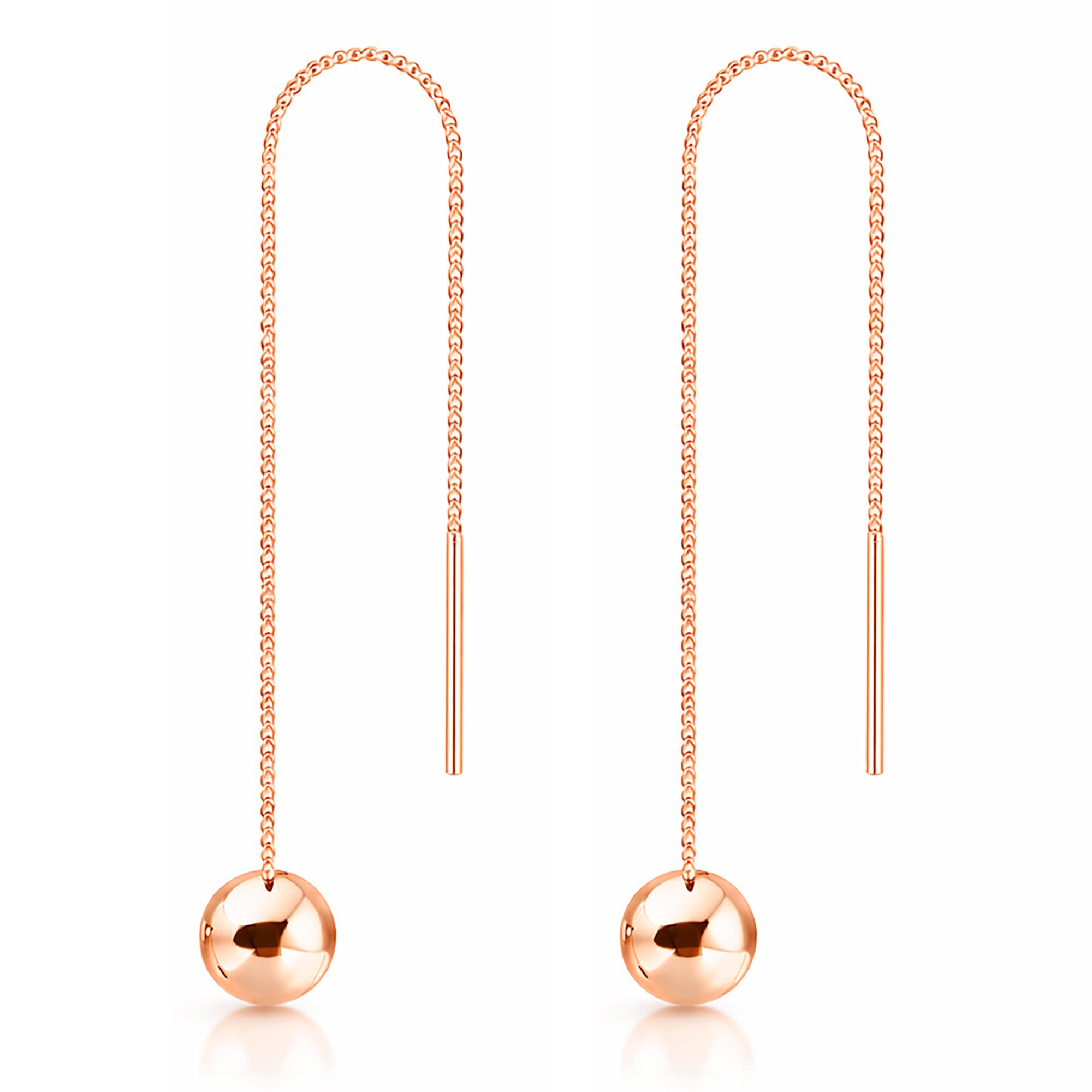 LÖB Paar Ohrhänger 750 Roségold vergoldet Edelstahl Durchzieher Kugel Anhänger Ohrhänger (Geschenke für Frauen Beste Freundin Mutter Mama Damen zum Geburtstag Weihnachten Weihnachtsgeschenke), Ohrringe Hängend Hängeohrringe zum Durchziehen Einfädler Lang Modern