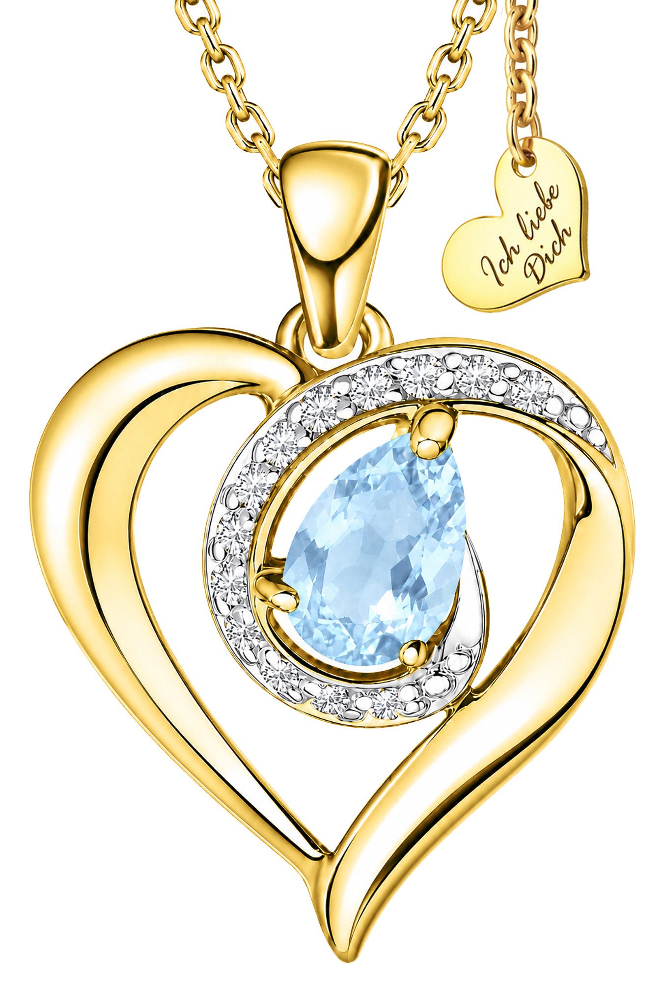 Limana Herzkette Schmuck Damen mit Edelstein 925 Silber vergoldet Kette mit Anhänger (für Frau Freundin, Kette mit Herz inkl. Dose und Tasche), Geburtstag Weihnachten Jahrestag Hochzeitstag Valentinstag