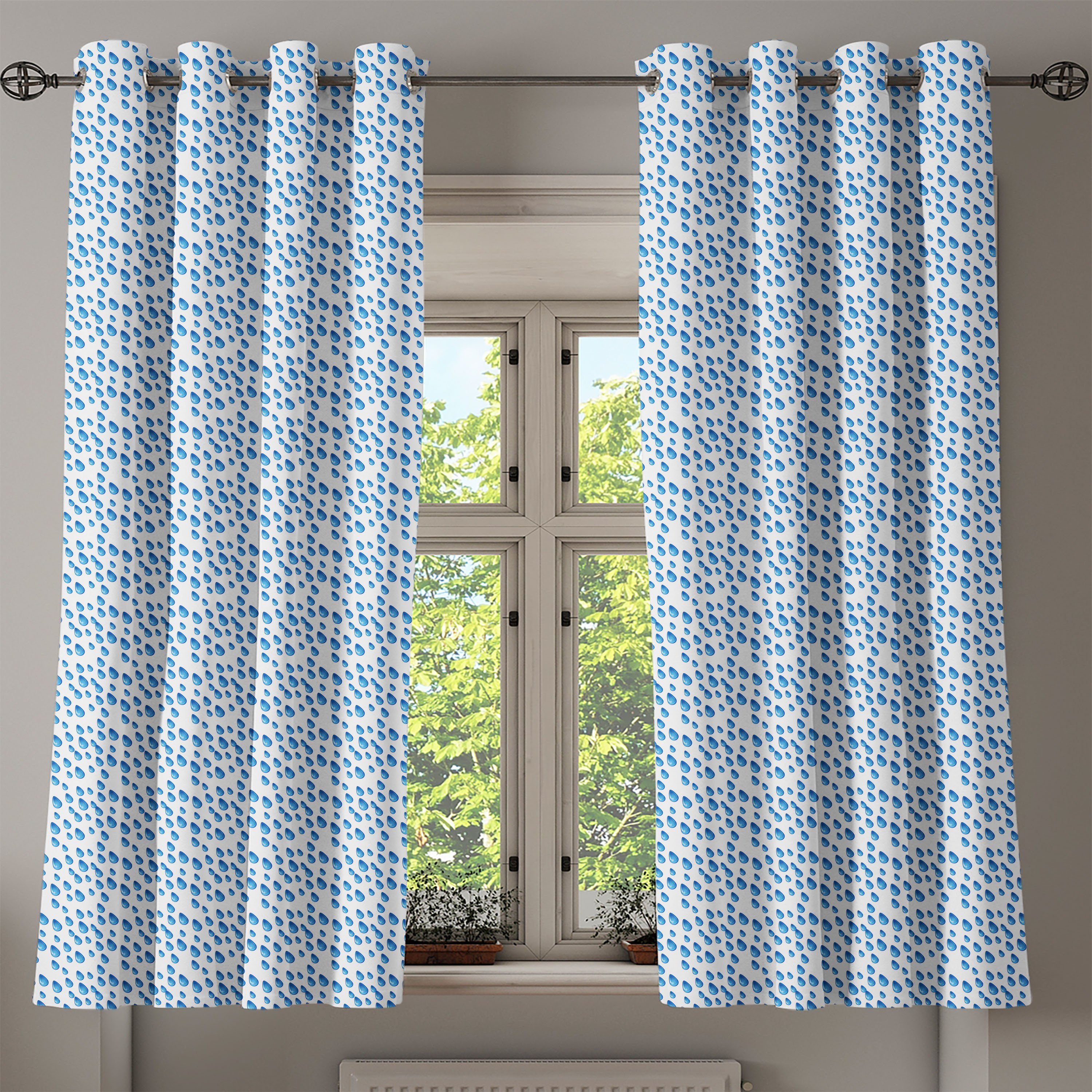 Herbst Wohnzimmer, Dekorative Schlafzimmer Gardine 2-Panel-Fenstervorhänge Blau Abakuhaus, Regentropfen für Wasser im