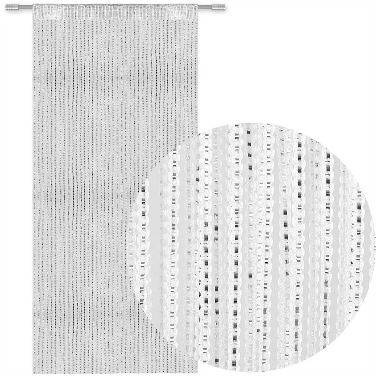 und transparent, 140cm x250cm Vorhang, Metallic-Streifen Stangendurchzug Fadengardine Arsvita, (BxL) (1 St), Kräuselband Weiß mit