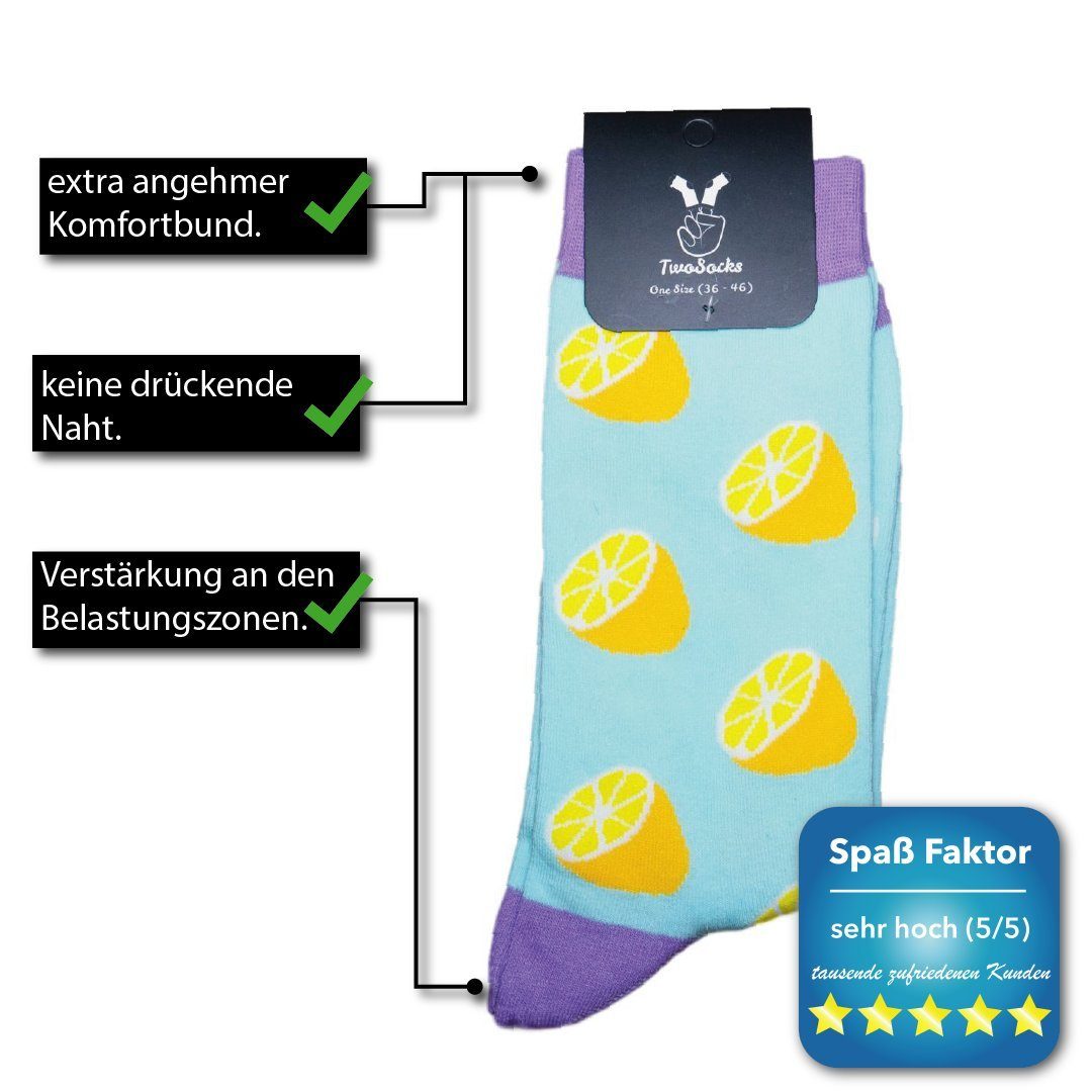 Socken Herren Damen, TwoSocks Socken Freizeitsocken & Einheitsgröße Zitronen lustige
