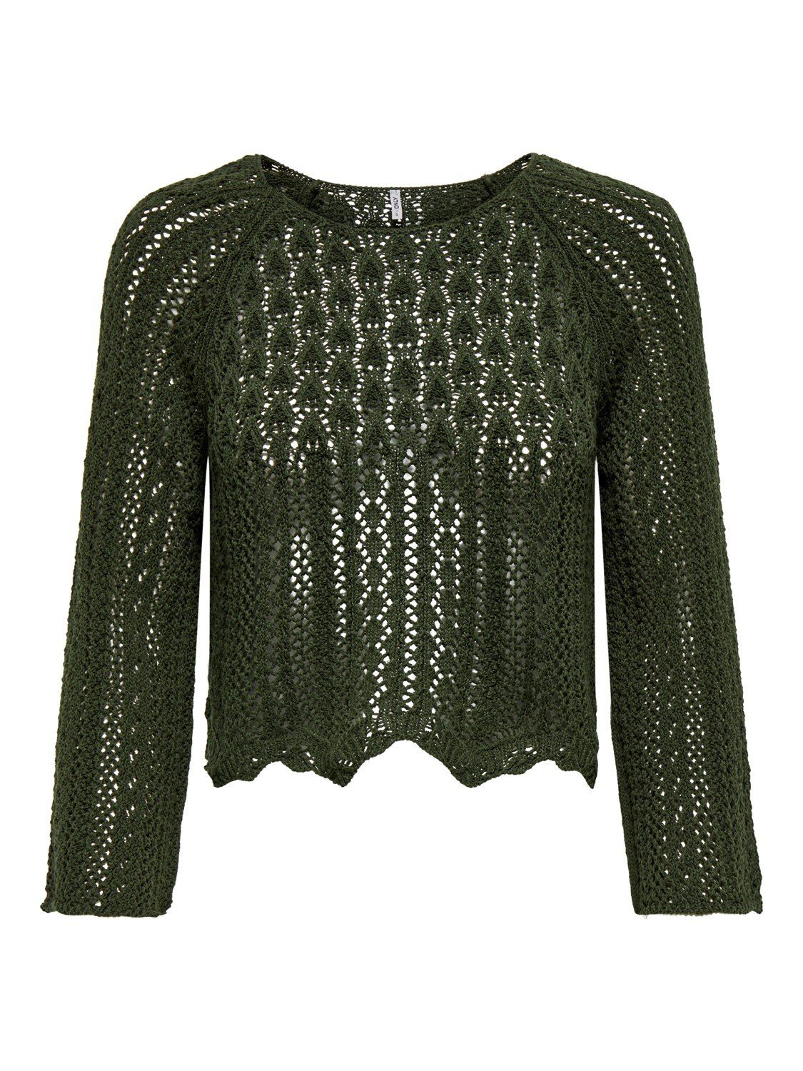 ONLY Strickpullover Only Damen Strick-Pullover OnlNola Grobstrick 3/4 Arm Crop Sweater Grün