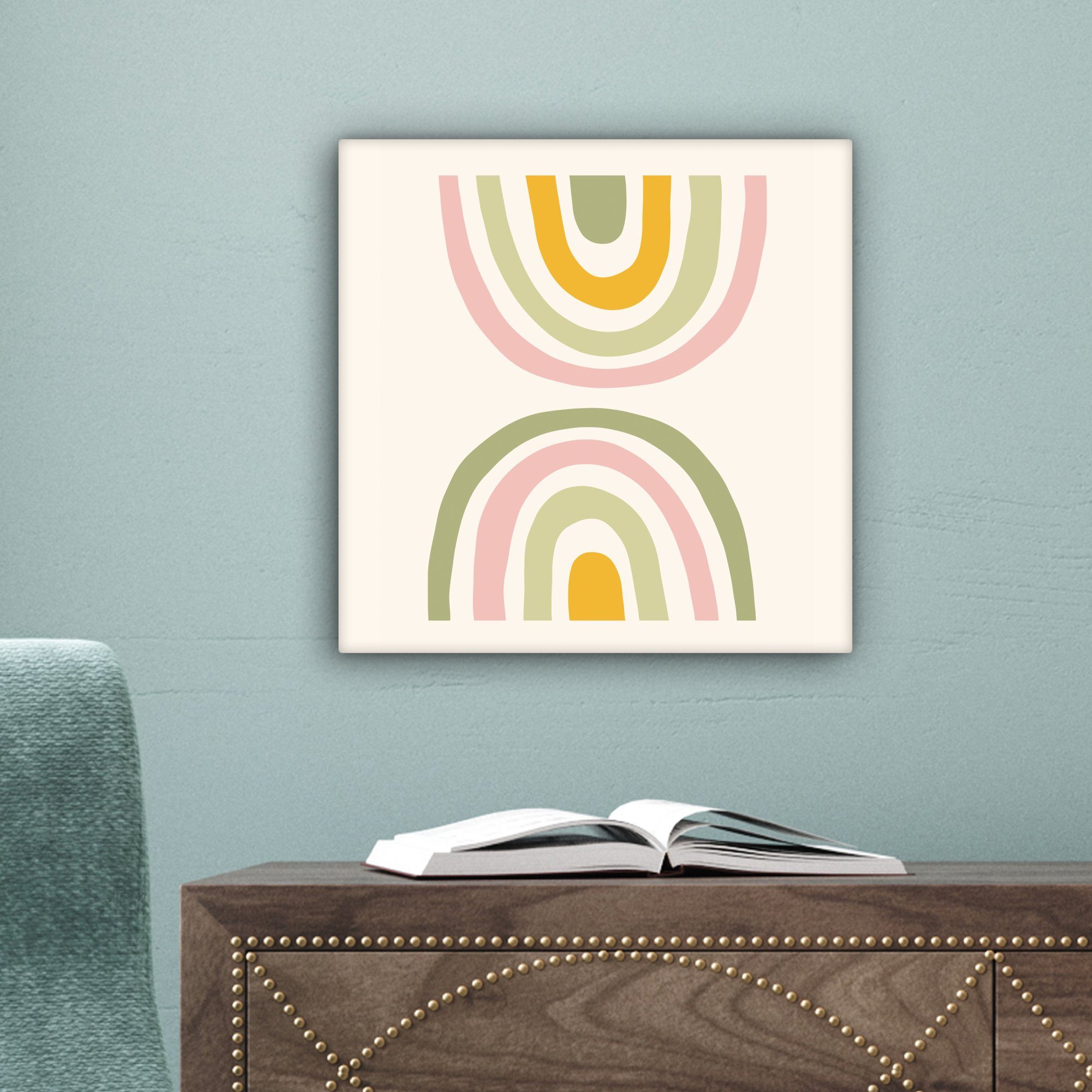 OneMillionCanvasses® Leinwandbild Regenbogen - Wohnzimmer Modern, für Bilder 20x20 cm Schlafzimmer, - St), Leinwand Rosa Grün Pastell (1 - 