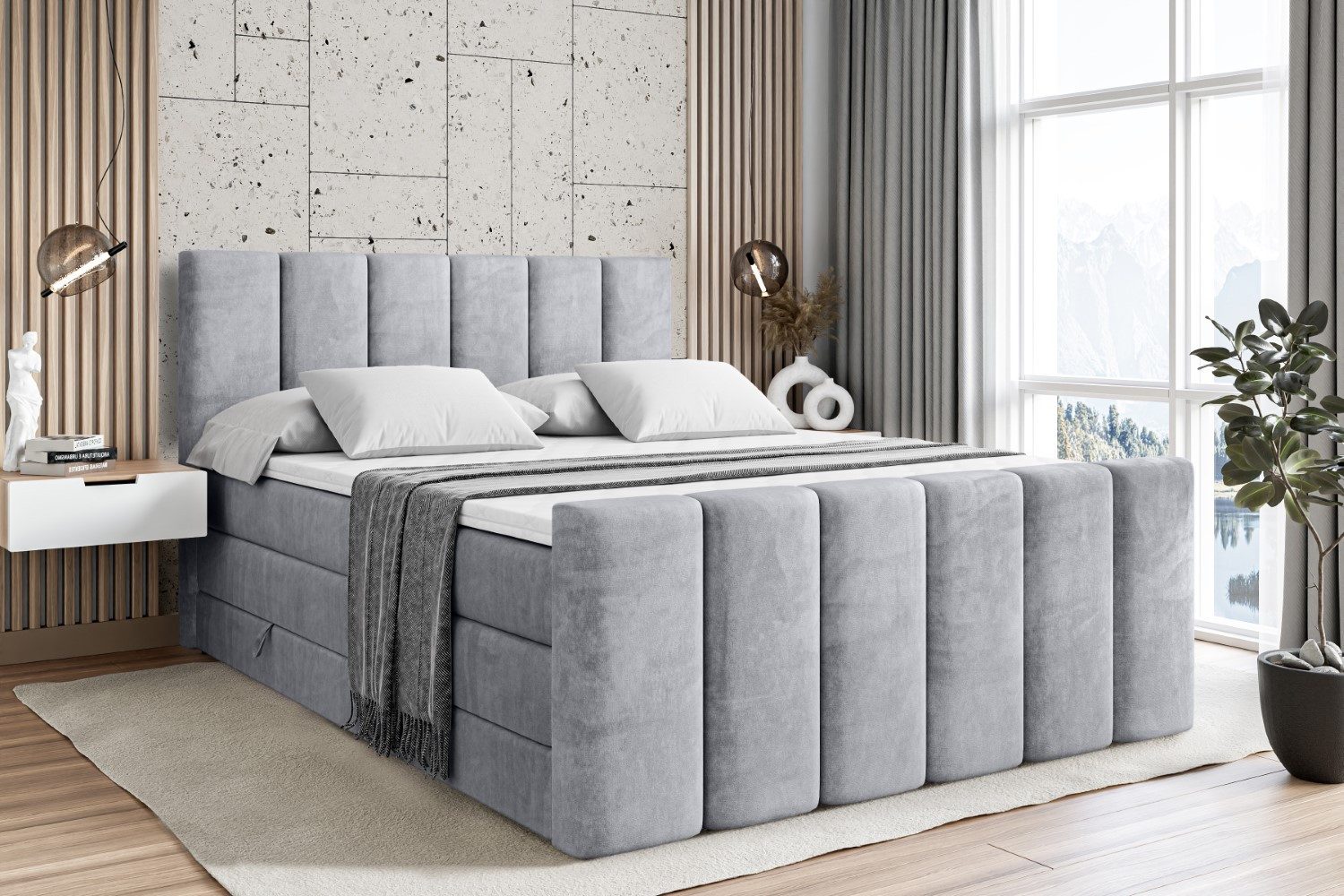 ALTDECOR Boxspringbett BOXI1-Z KING (Multipocket-Matratze H4 und H3 Matratze Bonellfederung Topper Kopfteil)