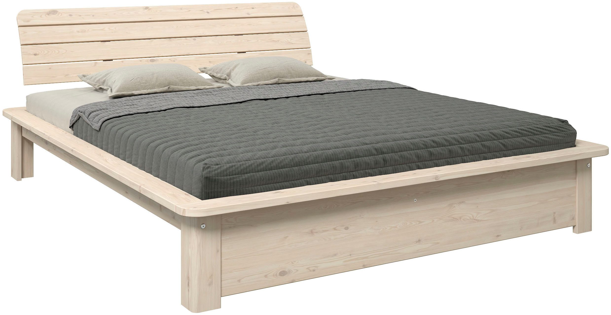 OTTO home Massivholzbett Antri, Futonbett, ergonomisch geformtes Kopfteil, stilvolles Design, Rahmen zur Ablage von Smartphone, mit Lattenrost, Bettkasten optional