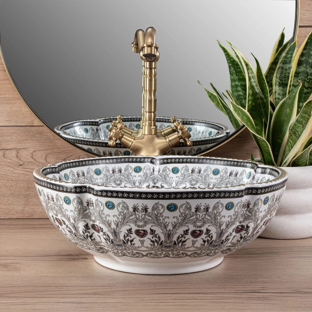 wohnwerk.idee Aufsatzwaschbecken Waschbecken Vintage Blau Orientalisch günstig online kaufen