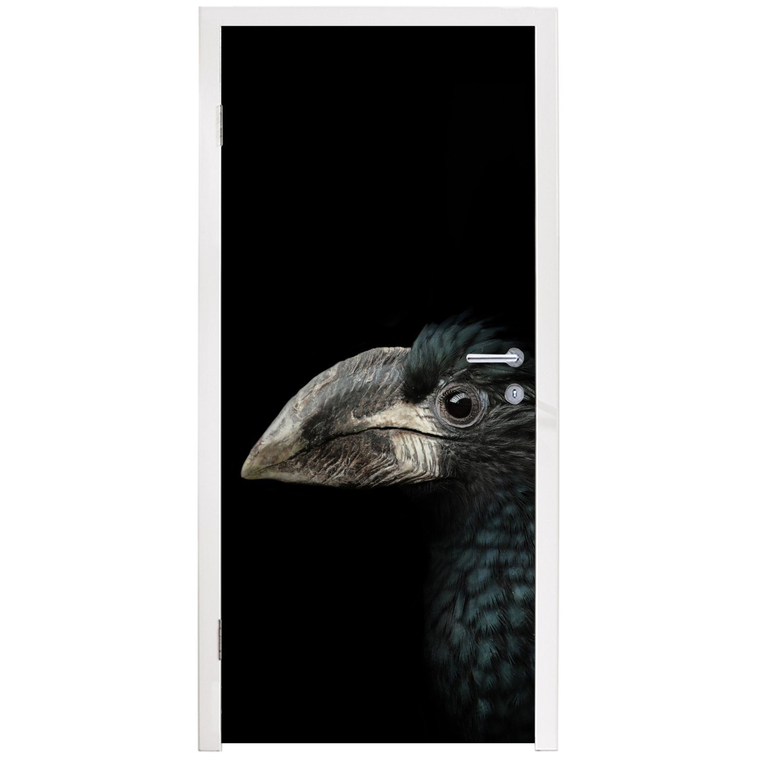 MuchoWow Türtapete Vogel - Fototapete Porträt 75x205 cm bedruckt, Tiere, Türaufkleber, Schwarz Hornvogel - St), für Tür, (1 - Matt, 