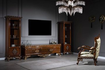 Casa Padrino Vitrine Luxus Barock Vitrine Braun / Gold - Handgefertigter Massivholz Vitrinenschrank - Barock Wohnzimmer Möbel