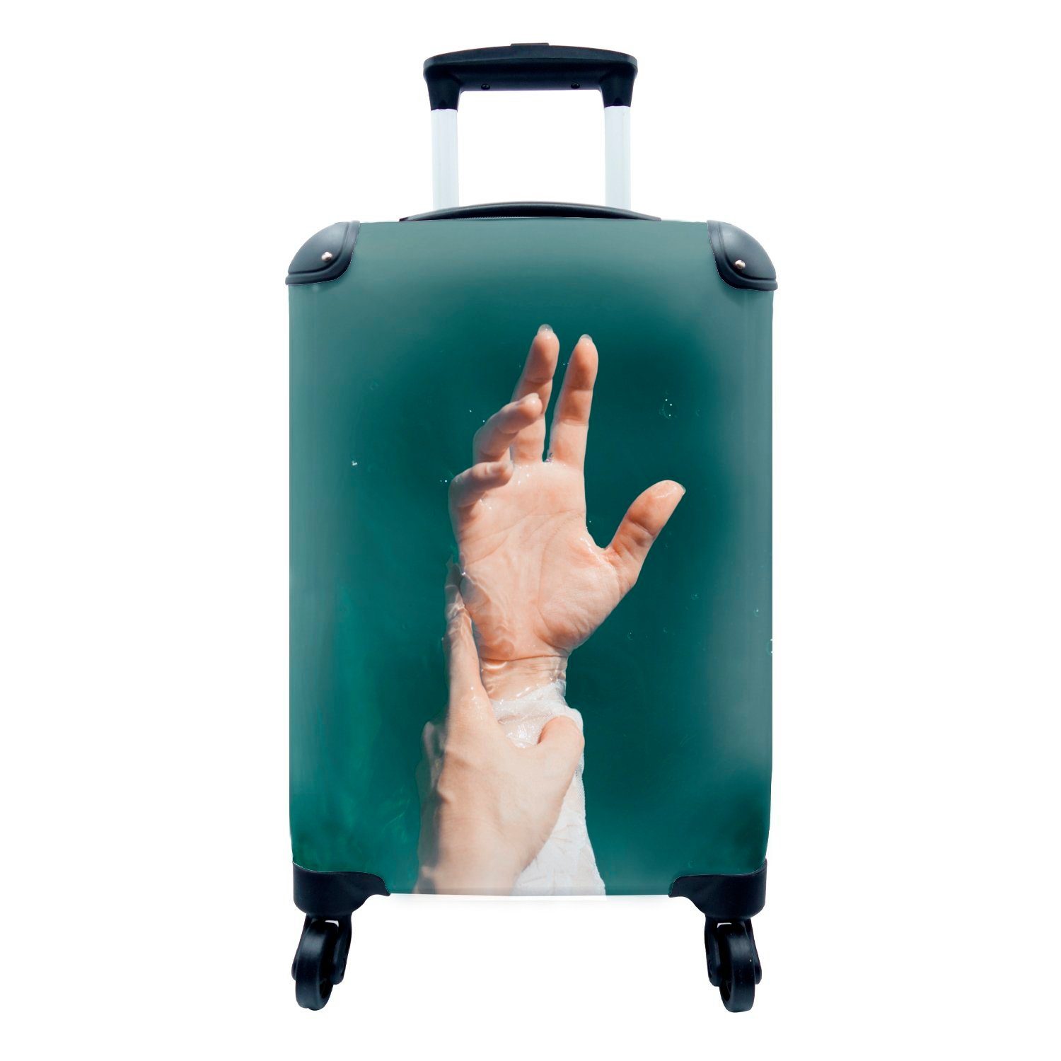 MuchoWow Handgepäckkoffer Die Hände im Wasser, 4 Rollen, Reisetasche mit rollen, Handgepäck für Ferien, Trolley, Reisekoffer