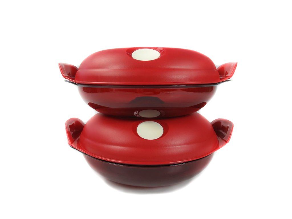 TUPPERWARE Mikrowellenbehälter Mikro-Fix rund 0,7 L rot (2) + SPÜLTUCH, Im Lieferumfang enthalten ist ein Spültuch der Firma criston
