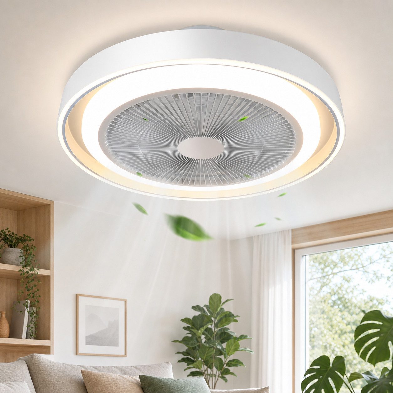 Nettlife Deckenventilator mit Licht und Fernbedienung 43W Leise LED Deckenleuchte Dimmbar, Schlafzimmer Wohnzimmer Esszimmer 50*50*20.5cm