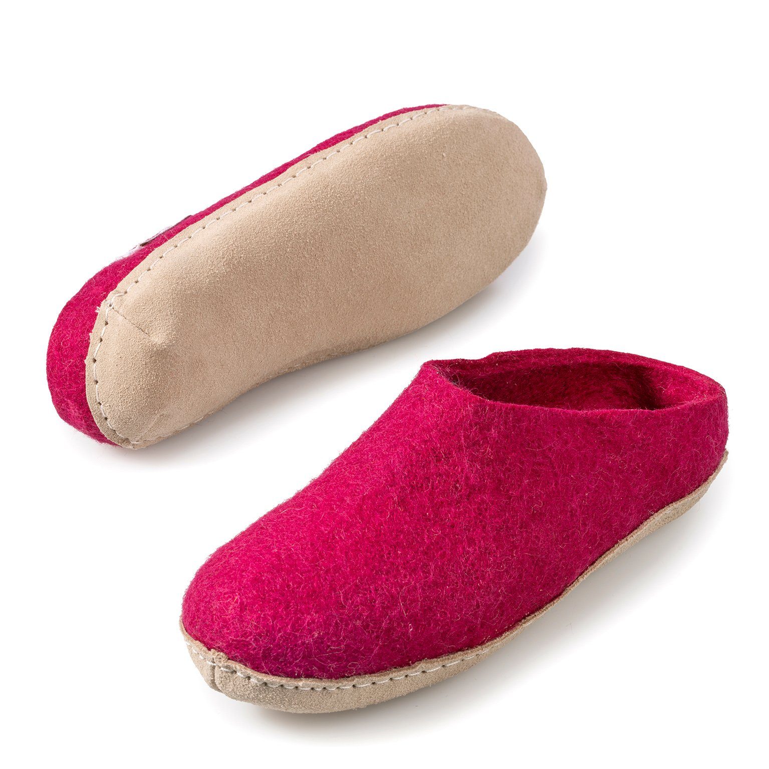 naturling Filz Damen Pantoffel Hausschuh (mit bequemer) Ledersohle