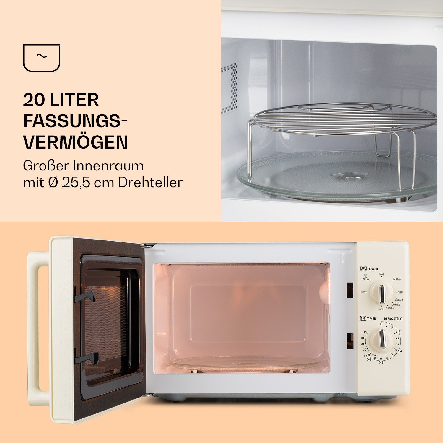 Klarstein Mikrowelle Caroline, Erwärmen, Grillen, Kochen, 20 l