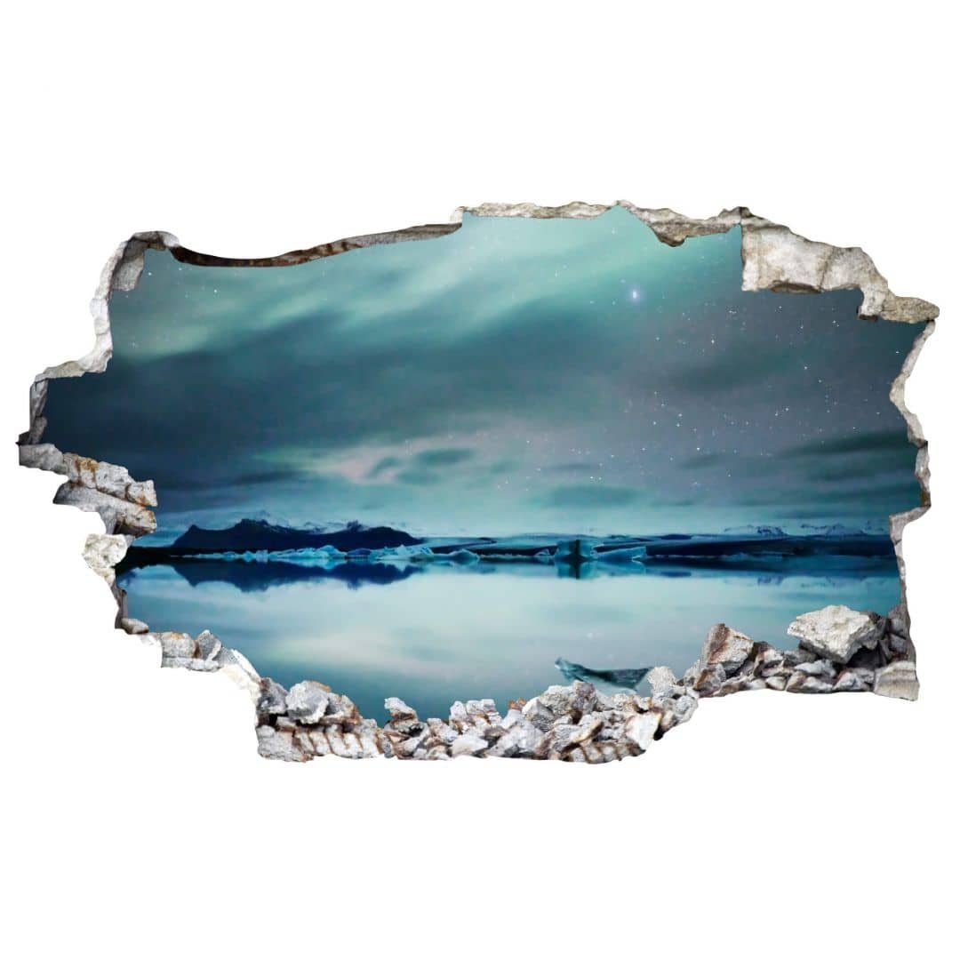 K&L Wall Himmel, Natur Colombo Mauerdurchbruch Nordlicht Polarlicht Aufkleber Wandbild Art Wandtattoo selbstklebend Südpol 3D Wandtattoo