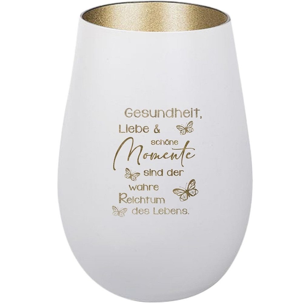 Windlicht Handgraviertes Windlicht mit Lebensweisheit: 'Gesundheit, Liebe &